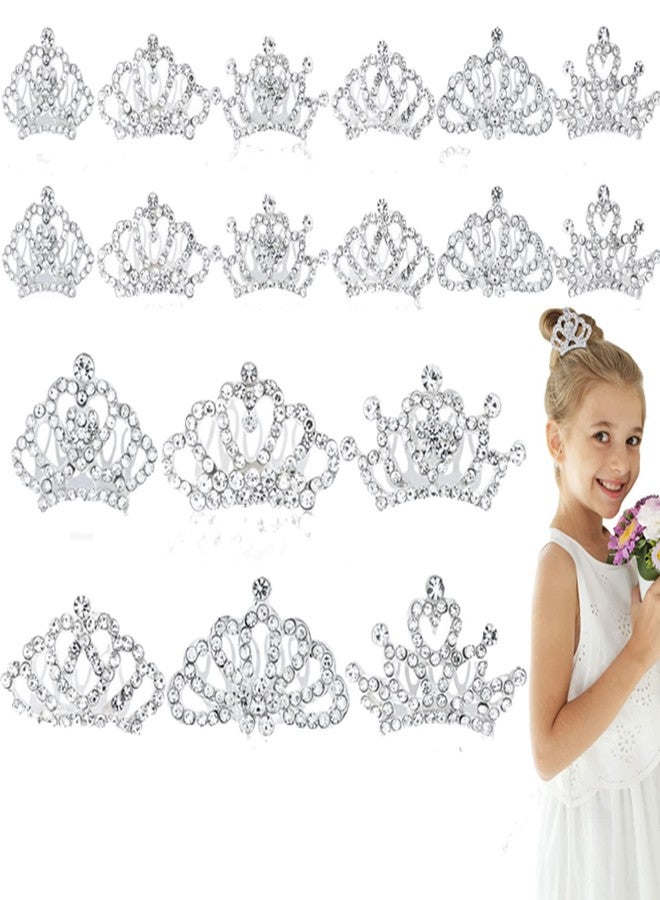 Beupy Princess Crown Comb Set for Girl 18 Pcs Silver Tiara Crown with Comb Crystal Tiara Headband Rhinestone Hair Piece Toddler Bride Hair Accessories for Birthday Party Photography Young Teens Gifts - Image 1